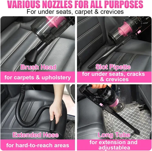 Vista 5 de Viewsun Aspiradora de coche recargable inalámbrica, aspiradora de mano de alta potencia de 8000 PA con kit de limpieza de automóvil de 17 piezas
