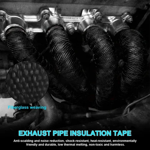 Vista 5 de Envoltura de escape automático para motocicleta, rollo de manga protectora térmica de manguera de fibra de vidrio de titanio de 16 pies con 4