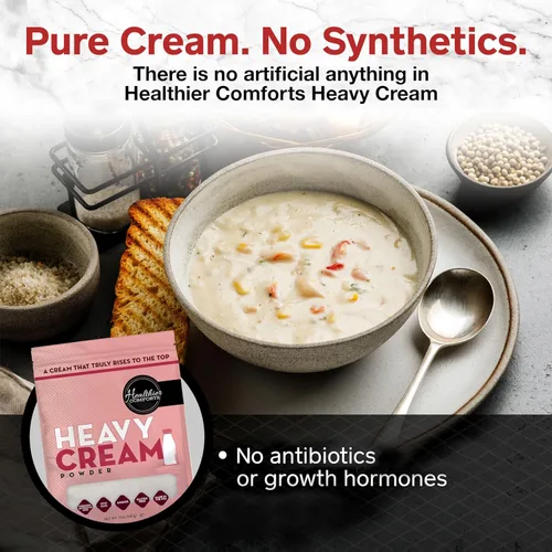 Vista 3 de Healthier Comforts Crema en polvo pesada (72% grasa de mantequilla), Kosher, sin gluten, sin OMG, apto para dieta cetogénica, libre de antibióticos