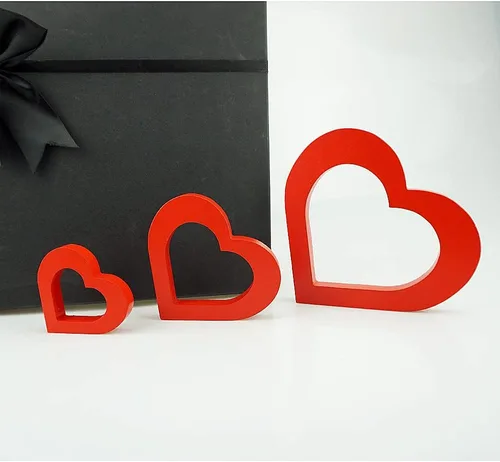 Vista 6 de SaktopDeco Centro de mesa de madera rojo con forma de corazón rojo para decoración romántica del hogar de la chimenea del día de San Valentín