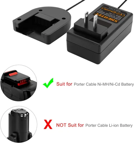 Vista 7 de Shentec Cable Porter de 1.2V-18V, cargador Ni-MH/Ni-Cd compatible con Porter Cable PC18B PCXMVC PCC489N Porter Cable de batería deslizante