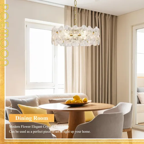 Vista 2 de Lámpara de cristal transparente de flores de 14 "4 luces de oro Dorado