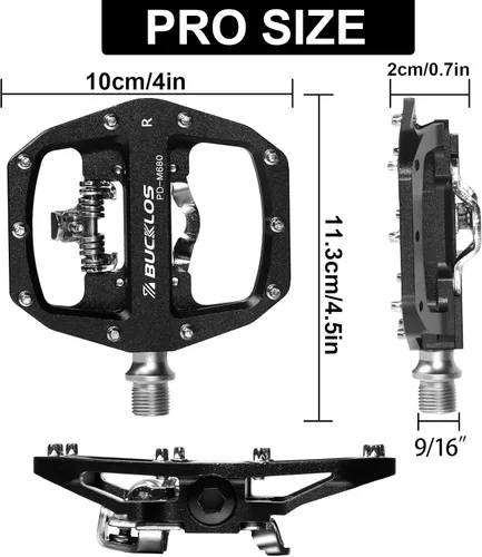 Vista 7 de BUCKLOS Pedales SPD PD-M680 para Bicicleta de Montaña con Clip en SPD Combo Plano de Doble Cara - Pedales para Bicicleta de Carretera MTB con Clips