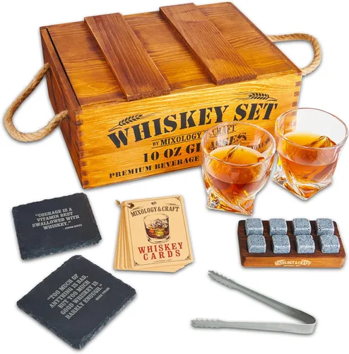 Vista 16 de Mixology & Craft Juego de piedras de whisky con vasos y balas de acero, regalo para hombres