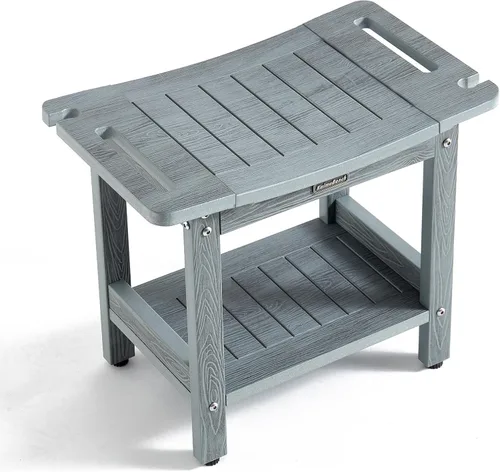 Vista 8 de Banco de ducha para afeitarse las piernas, taburete de ducha impermeable para ducha interior con asas y soporte para cabezal de ducha, silla de Negro