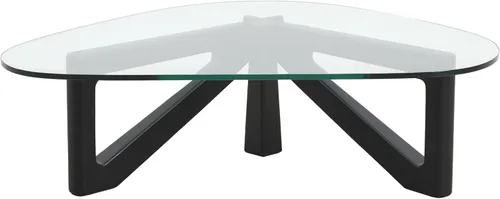 LeisureMod Mesa de centro triángulo imperial, tapa moderna de cristal negro, marco europeo sólido de madera dura