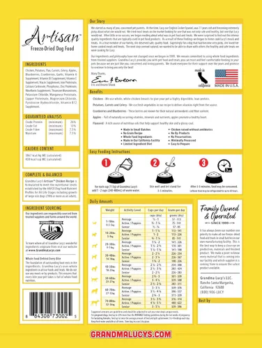Vista 2 de Comida para perros artesanal de Grandma Lucy, sin granos y liofilizada - Pollo artesanal, bolsa de 1 libra