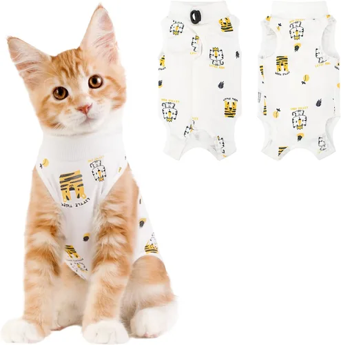 Vista 27 de Coppthinktu Traje de recuperación de gato para mujer, mameluco transpirable para después de la cirugía para heridas abdominales o enfermedades