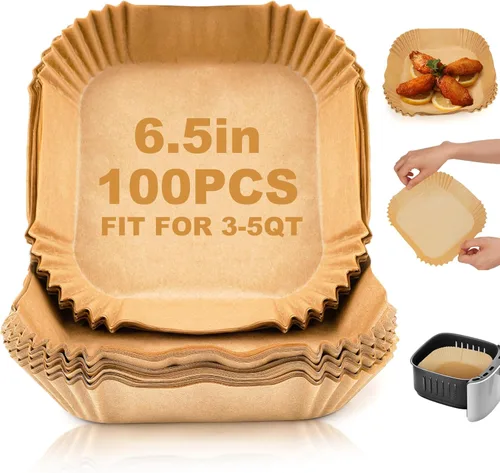 Vista 13 de Forros desechables para freidora de aire, 100 piezas de papel pergamino cuadrado de 4.7 pulgadas para freidora de aire, hojas de papel de hornear