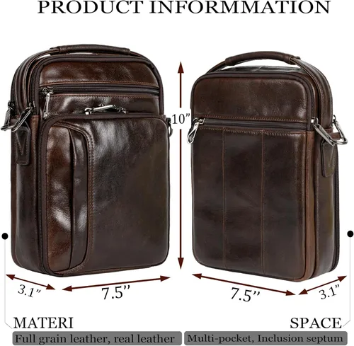 Vista 2 de Leather Small Messenger for Men - Women Shoulder Chest Travel Bag - Crossbody Bag