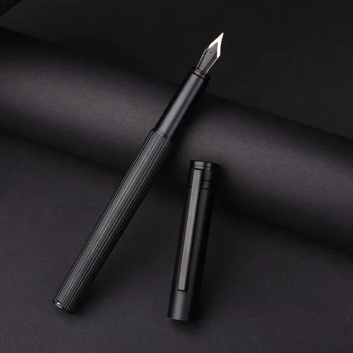 Vista 18 de Hongdian H1 - Pluma estilográfica de aluminio negro, punta doblada, instrumento de escritura suave con convertidor y estuche para bolígrafos