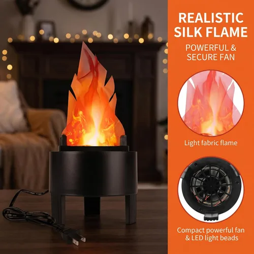 Vista 3 de Llamas de fuego artificiales 3D – Luz de efecto LED de 110 V, lámpara de fogata falsa eléctrica, lámpara de llama simulada realista para Navidad