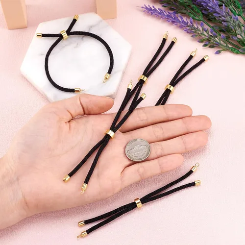 Vista 4 de 10 piezas de pulseras de cordón trenzado de nylon para hacer pulseras deslizantes ajustables con accesorios de latón dorado para accesorios