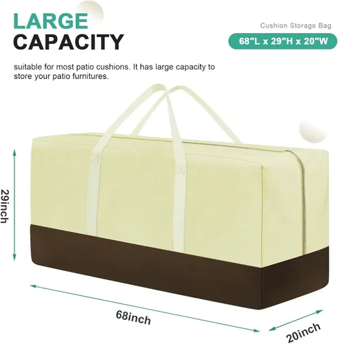 Vista 2 de Bolsa de almacenamiento de cojines para exteriores, bolsa de almacenamiento 420D Oxford impermeable para patio, bolsa de almacenamiento extragrande