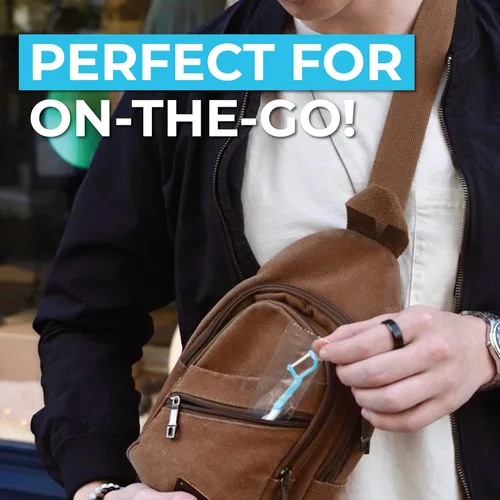 Vista 6 de Brushee - La evolución del cuidado bucal Herramienta 4 en 1 (pasta + cepillo + hilo dental + púa) Envuelto individualmente Desechable