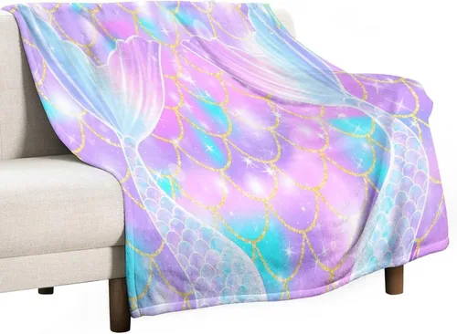 Vista 18 de Manta de cola de pez de sirena rosa con estampado de fondo de sirena para niña, 30 x 40 pulgadas