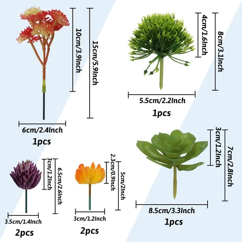 Vista 3 de Plantas suculentas artificiales, 16 piezas de suculentas falsas coloridas, mini suculentas artificiales para bricolaje, hogar, pared, jardín