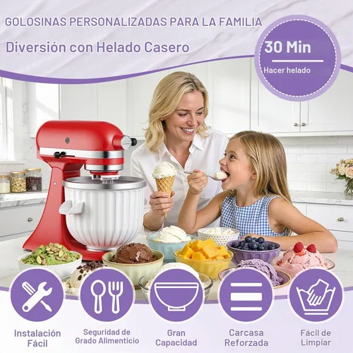Vista 2 de Accesorio para máquina de helados KitchenAid para batidora de pie, se adapta a mezcladores KitchenAid de 4.5 cuartos de galón y más grandes, tazón
