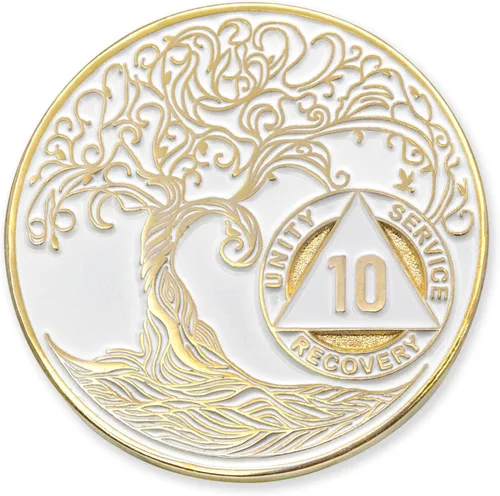 Vista 178 de 1 año Sobriety Mint Twisted Tree of Life Medallón de recuperación AA chapado en oro, chip/ficha - negro