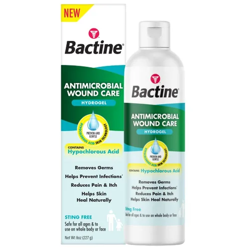 Bactine Hidrogel antimicrobiano para el cuidado de heridas con ácido hipocloroso, 8 onzas. Limpia la piel, acelera la curación*, previene