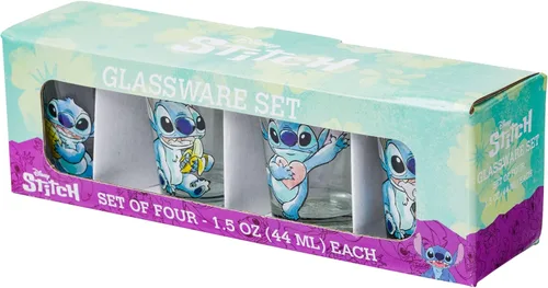 Vista 7 de Silver Buffalo Disney Lilo and Stitch Poses con fruta, helado y corazón, paquete de 4 mini vasos, 1.5 onzas