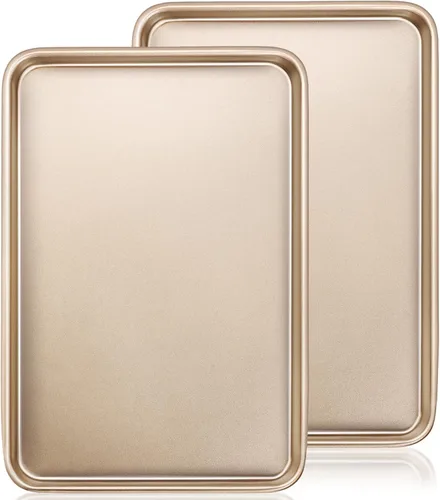 Vista 10 de Juego de 2 bandejas para hornear, bandejas de galletas comerciales para hornear, bandeja antiadherente de acero al carbono para hornear de un cuarto