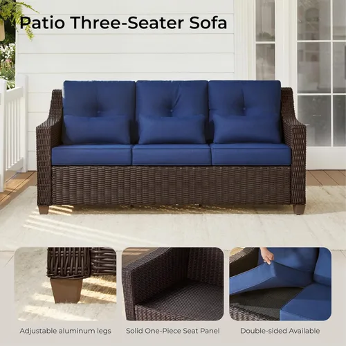 Vista 2 de CHITA Sofá de mimbre para exteriores, sofá de mimbre para patio, sofá de ratán de 3 plazas de gran tamaño con cojines de 5.1 pulgadas de grosor