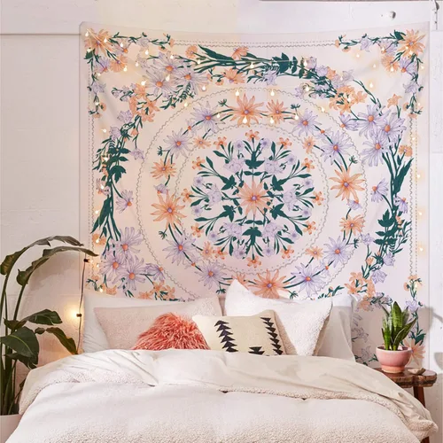 Vista 13 de Simpkeely - Tapiz de medallón floral tipo Mandala, para colgar en la pared, bohemio, hippie