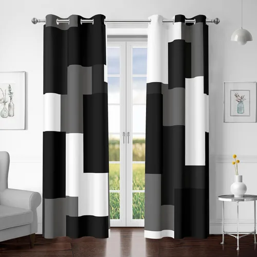 Vista 55 de Tyrot Avocado Green 100% Blackout Curtains for Bedroom 63 inch Long 2 Panels Set White Modern Abstract Geometric Black Out Curtains Insulated Room