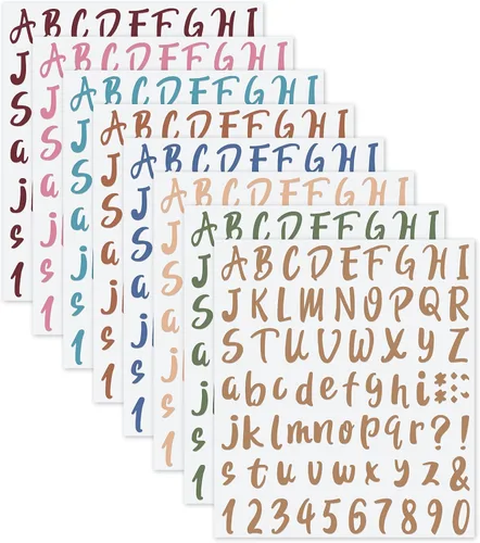 Vista 16 de Outus 576 piezas de 8 hojas de calcomanías de letras adhesivas de vinilo, calcomanías de números del alfabeto, calcomanías de números de buzón