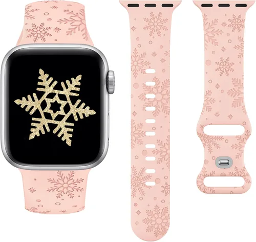 Vista 16 de Wearlizer - Correa con copos de nieve de Navidad grabada compatible con Apple Watch de 41/38/40/42/45/44/46/49 mm, correa deportiva de silicona