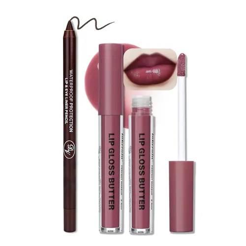 Vista 16 de BAISEN DIARY 2 en 1 doble punta mate delineador de labios y brillo de labios, lápiz combinado de labios marrón nude degradado, delineador de labios
