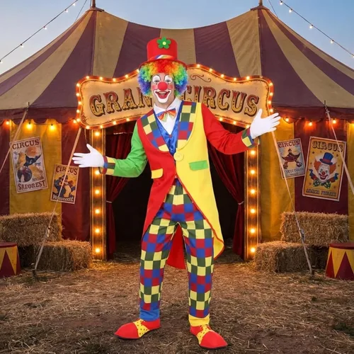 Vista 3 de Yahenda 7 Pcs Circus Clown Costume Set Halloween Rainbow Wig Hat Nose