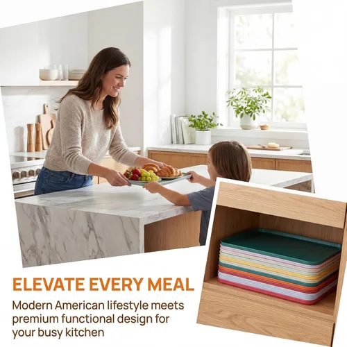 Vista 6 de Lyellfe Paquete de 8 bandejas para servir comida rápida, bandeja de café de paja de trigo de 15 x 10 pulgadas, coloridas bandejas para servir