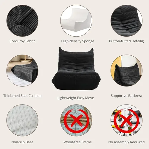 Vista 5 de Silla Puf - Sofá de Esquina, Silla de Chimenea Sofá Silla Puf, Silla Puf Grande para Adultos, Sofá de Piso de Chimenea para Sala de Estar, Amarillo