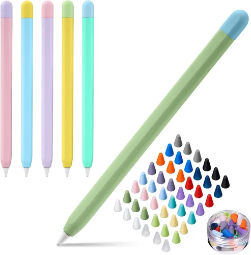 Paquete de 6 fundas de silicona compatibles con Apple Pencil de 2ª generación, accesorios para fundas de piel, 48 fundas para plumillas, 16 colores,