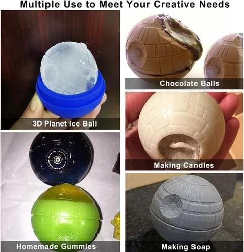 Vista 4 de Molde para cubitos de hielo, paquete de 2 moldes de silicona para estación espacial 3D, moldes de esferas grandes para whisky, bourbon y cola (2)