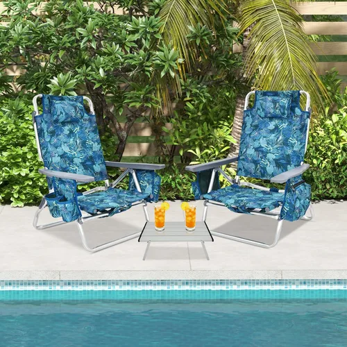 Vista 9 de GYMAX Sillas de playa, silla de camping con reposabrazos, bolsa refrigeradora, soporte para tazas, barra de toalla y bolsillos laterales, silla