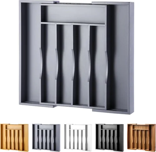 Vista 21 de Organizador de cajones extensible de acacia para cubiertos y utensilios, bandeja de cubiertos de madera de acacia ajustable en cajón para cubiertos