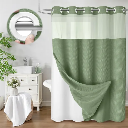 Vista 32 de Aqua - Juego de cortina de ducha y forro sin gancho, cortina de ducha waffle de hotel con forro 75" L x 72" A