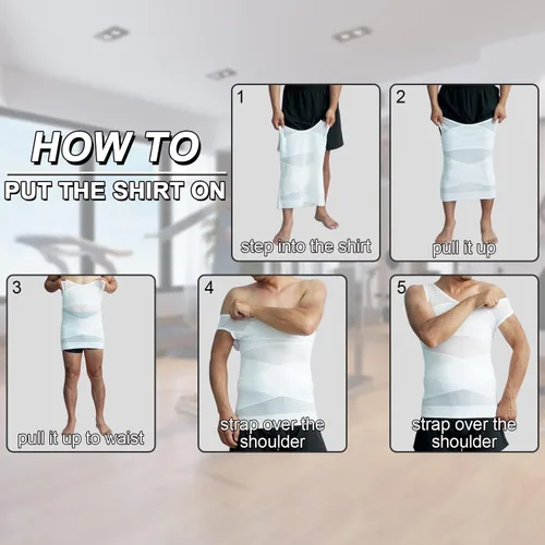Vista 6 de ISUP Mens Compression Shirt Slimming Undershirt Shapewear Body Shaper Chest Compression Tummy Control Tank Top