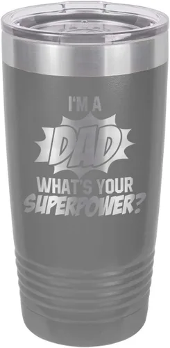 Vista 13 de IM A DAD WHATS YOUR SUPERPOWER BLACK Vaso de bebida de 20 onzas con pajita Taza de viaje grabada con láser Comparar con Yeti Rambler Idea