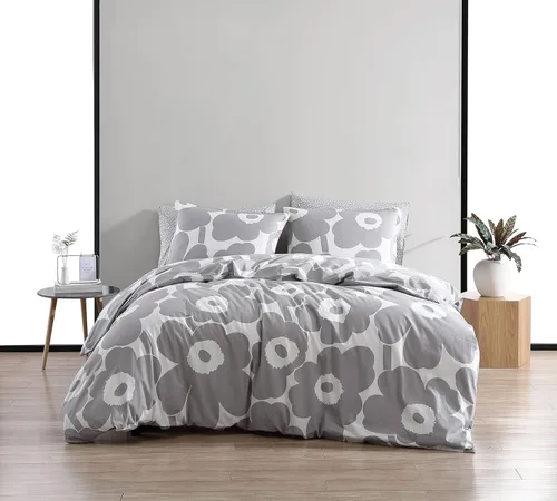 Vista 27 de Marimekko - Juego de funda de edredón tamaño King, ropa de cama de algodón orgánico con fundas a juego, decoración del hogar de lujo, certificado