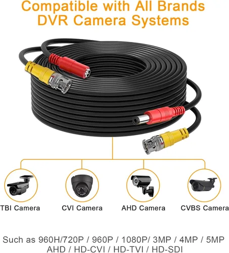 Vista 3 de Cable BNC de 4 x 100 pies, cable de cámara de seguridad siamesa todo en uno y video siamés, cable de cámara para todos los sistemas de vigilancia