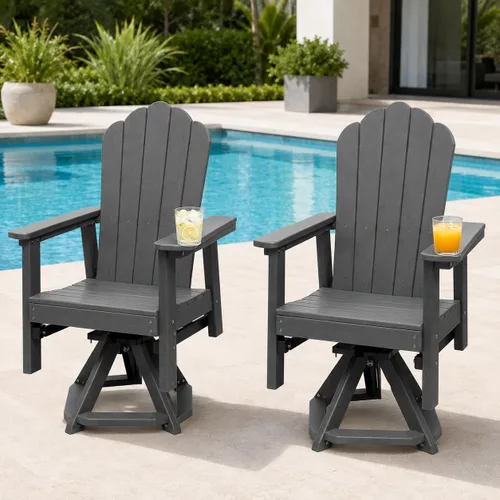 Vista 12 de Outdoor Glider Chair, 360° Swivel HDPE Adirondack Rocker Lounge Chair, Gray Gris