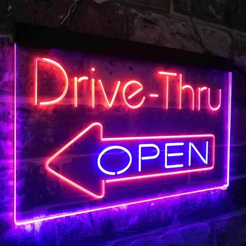 Vista 3 de ADVPRO Drive Thru Open Flecha Izquierda Señal de neón LED de doble color, azul y rojo, 24 x 16 pulgadas st6s64-i3827-br azul y Red
