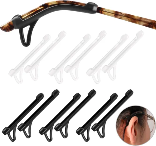 Vista 8 de SMARTTOP Eyeglasses Ear Grips Sleeve-Upgrade anti-slip eyewear retainer-Sleeve with Hook design-Soft and comfort Glasses Ear hooks 6Pairs (BLACK)