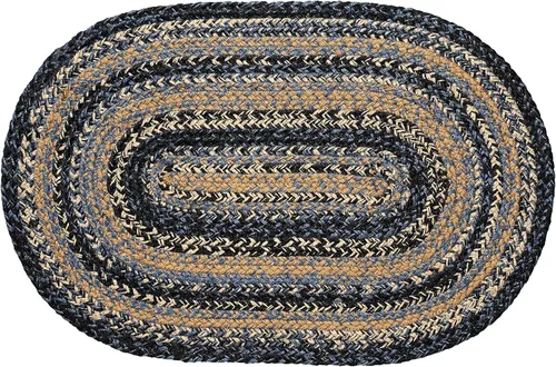 Vista 5 de River Shale Premium Braided Collection Primitive, Rustic, Country, Farmhouse Style Jute/Cotton 30 Days Risk Free Accent Rug Blue, Black