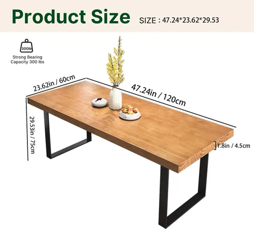 Vista 2 de Mesa de comedor moderna minimalista de madera maciza de 47 pulgadas, base de metal resistente, fácil montaje, mesa versátil para comedor, sala