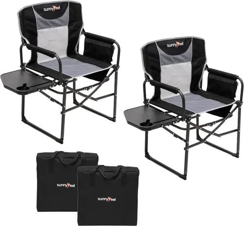 Vista 16 de SUNNYFEEL Silla de directores de campamento de gran tamaño de 500 libras resistente, silla plegable portátil con mesa auxiliar, bolsillo para playa